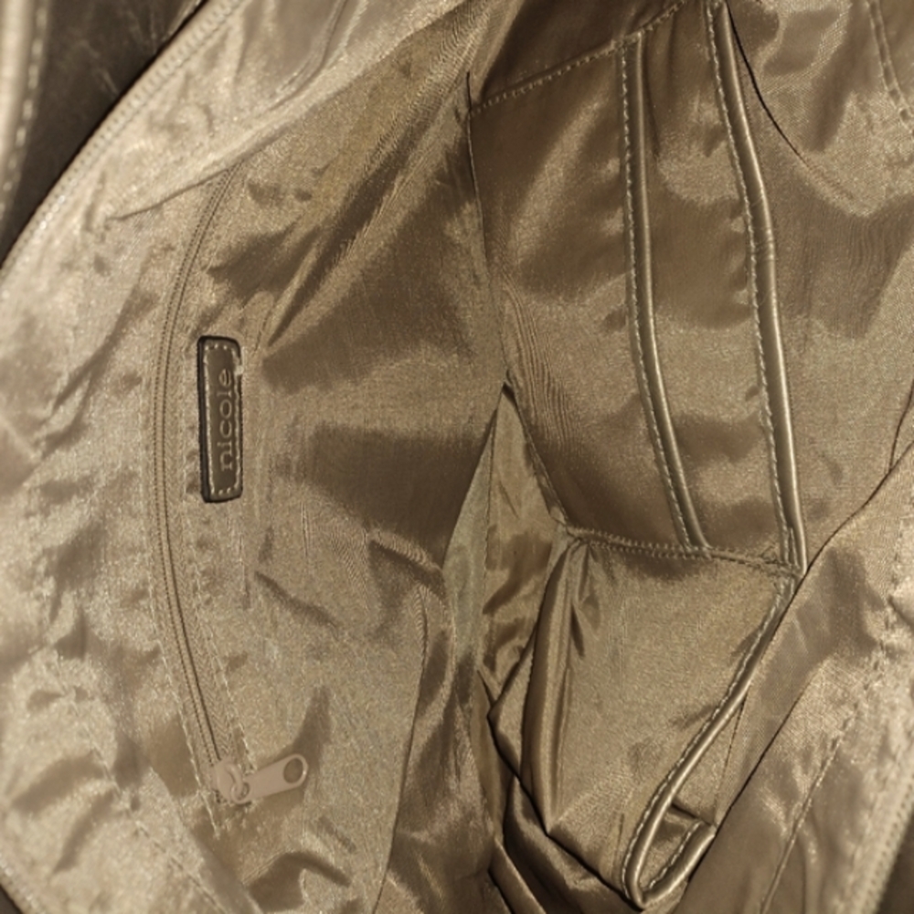 Nicole Miller Pewter Gold Glossy Shoulder Bag - Picture 6 of 6